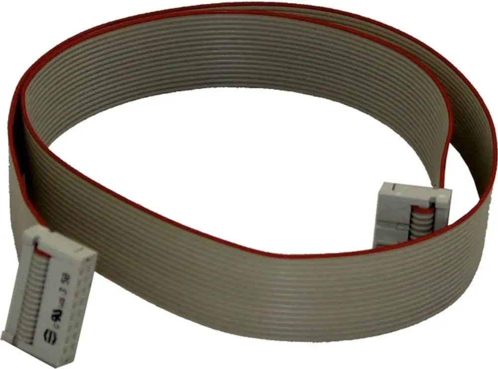 Flachbandkabel mit zwei Steckverbindern, verwendet für Heizkreisprintanwendungen, hergestellt von der Marke Wolf.